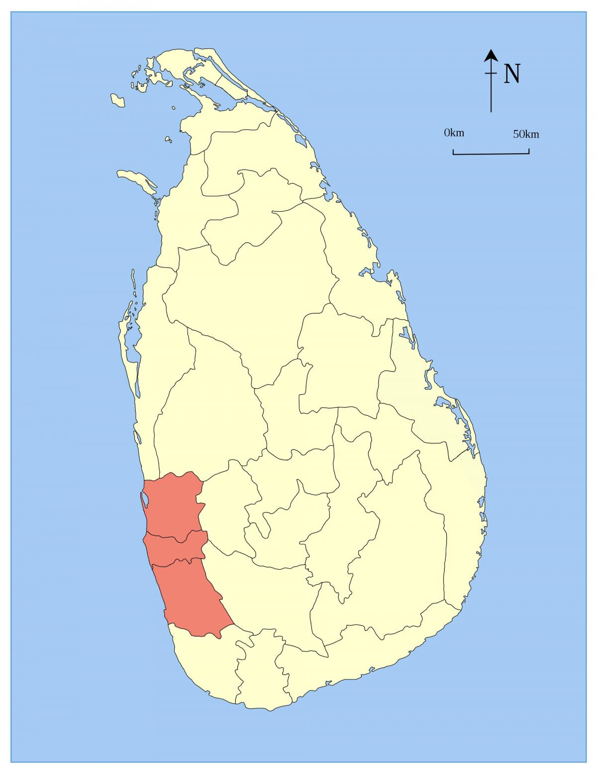 Sri Lanka Batı Eyaleti haritası 