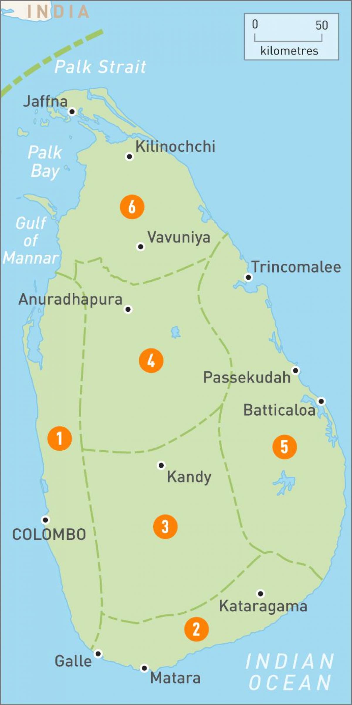 Sri Lanka haritası bölgeler