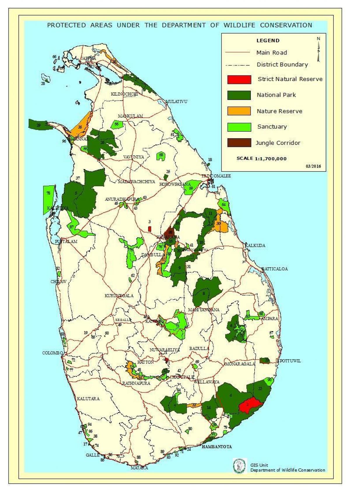 Sri Lanka Milli Parklar haritası 