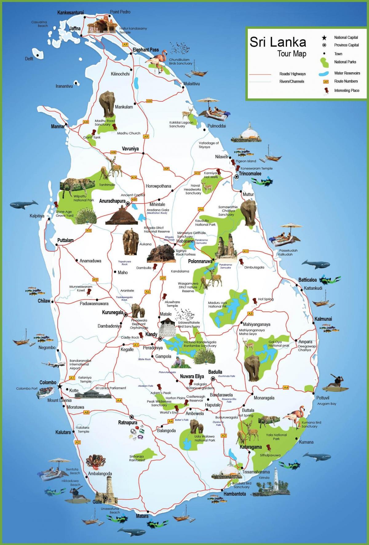 Sri Lanka haritası turistik yerler 