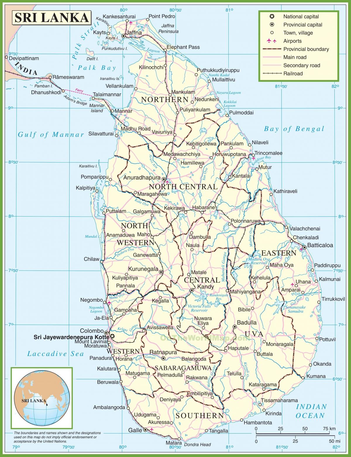 Sri Lanka haritası siyasi