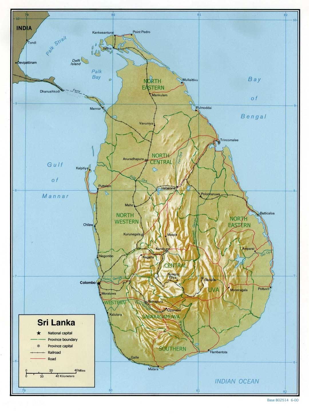 kilometre ile Sri Lanka yol haritası