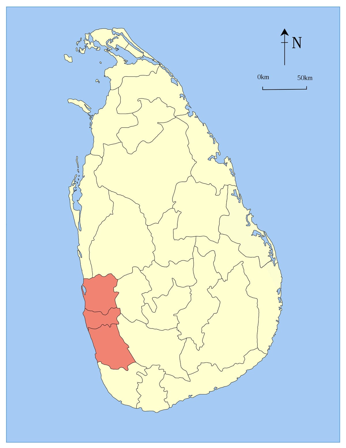 Sri Lanka Batı Eyaleti haritası