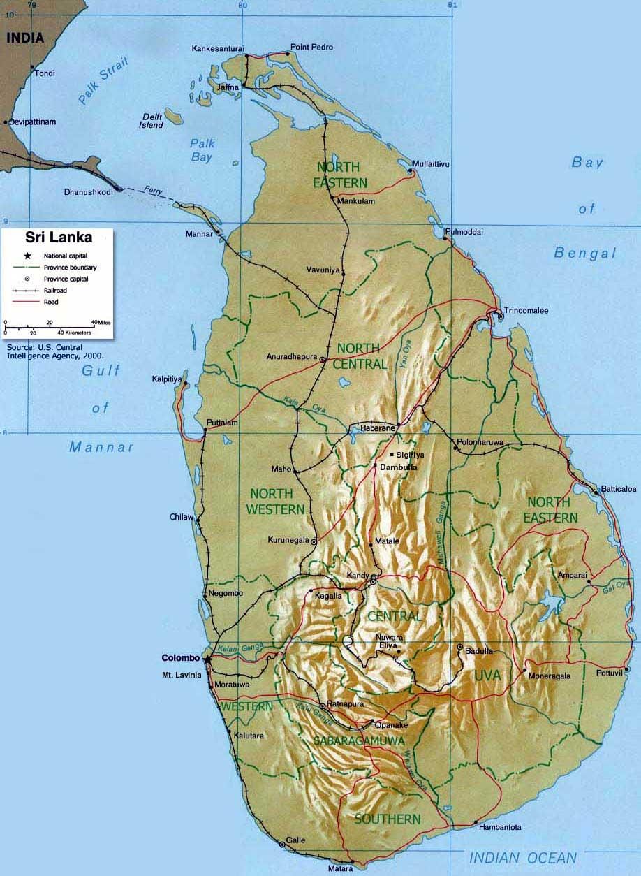 Sri Lanka haritası Dağları