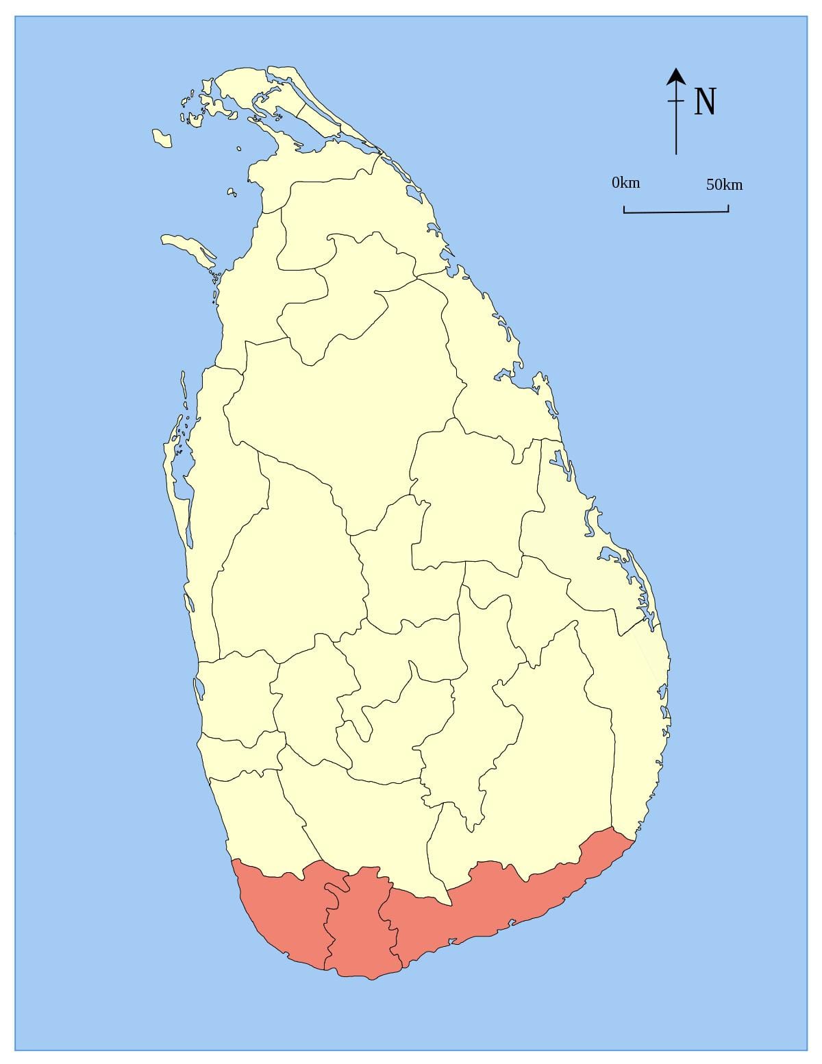 Sri Lanka Güney Eyaleti haritası