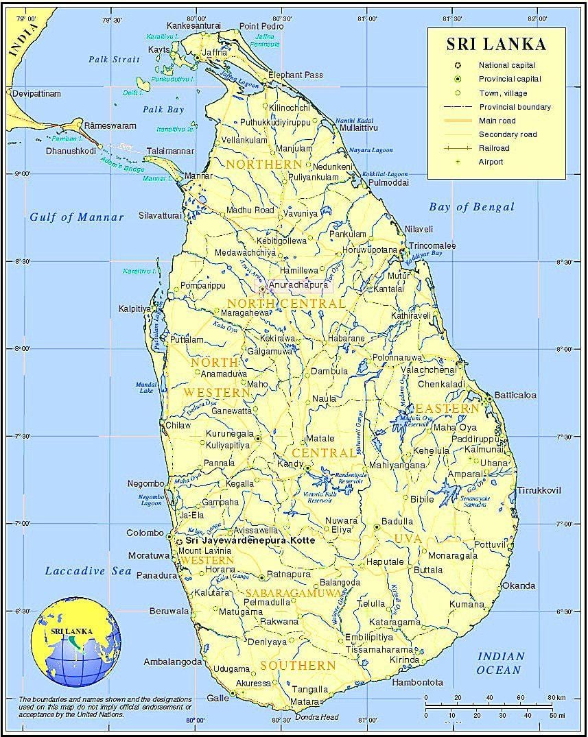 Sri Lanka haritası tarihi yerler