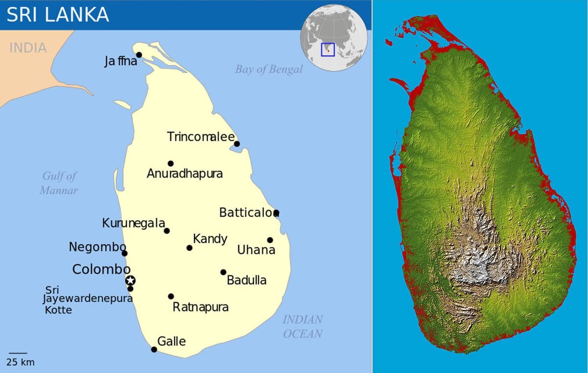 Sri Lanka haritası topografik