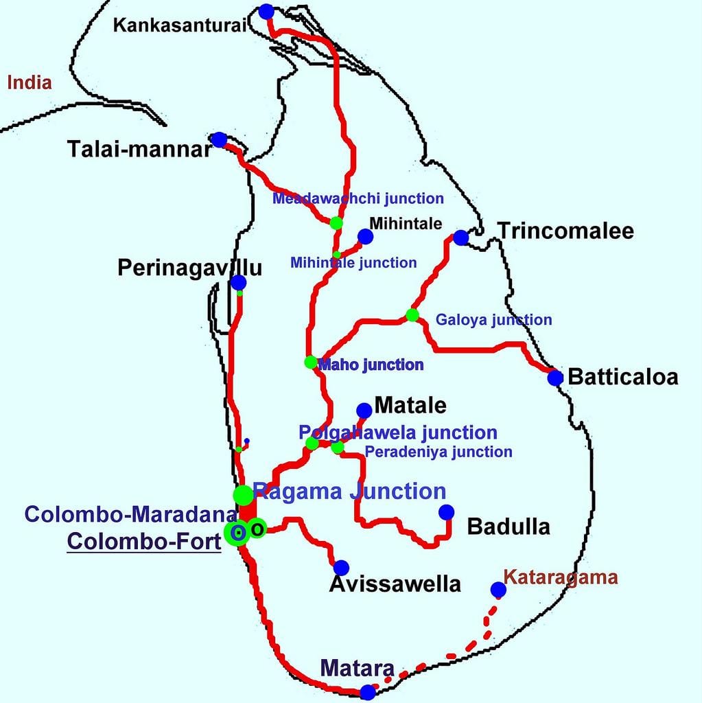 Sri Lanka haritası trenler