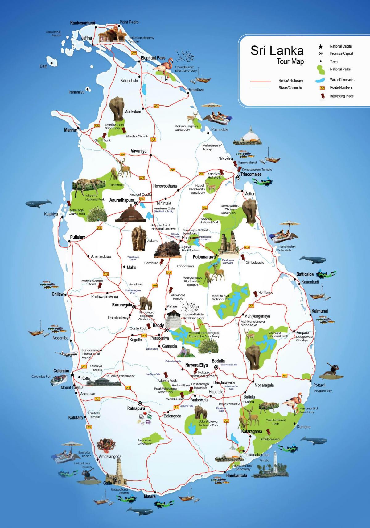 Sri Lanka haritası turistik yerler 
