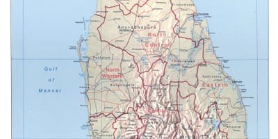 Şehirler ile Sri Lanka haritası 